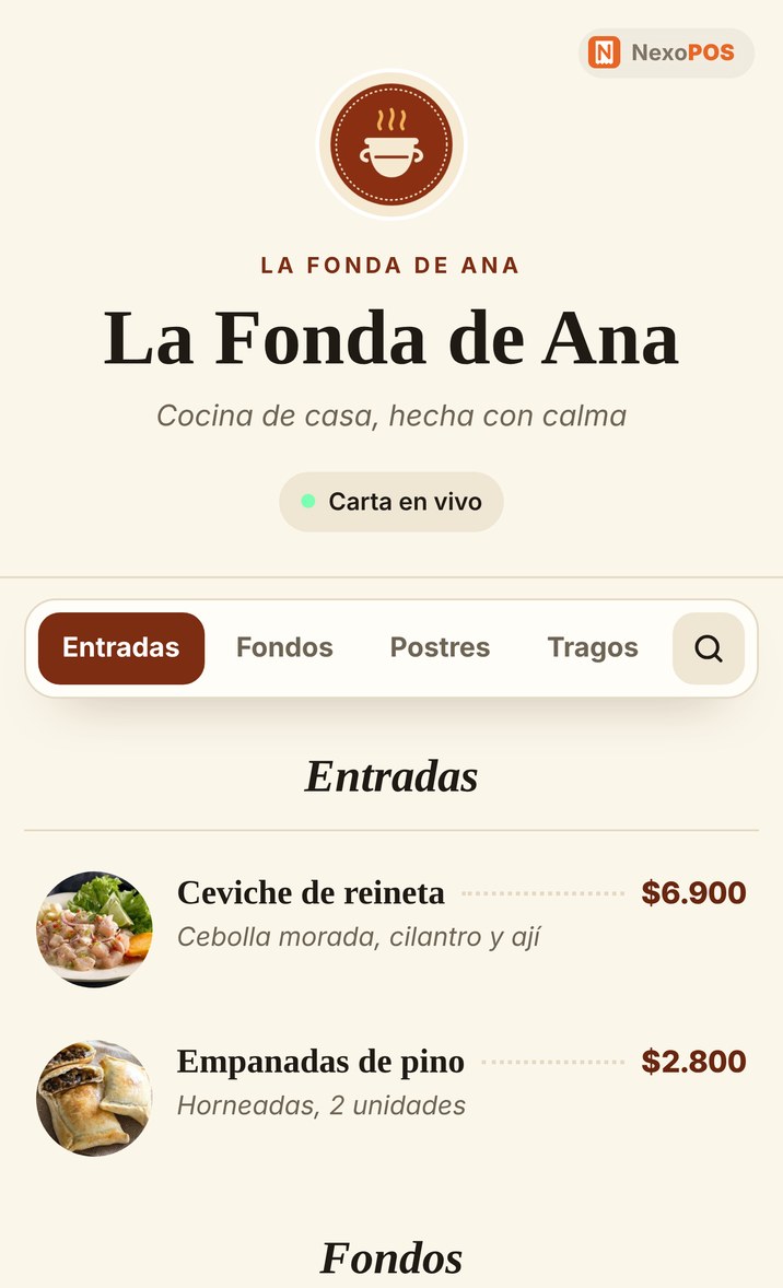 Carta digital en diseño elegante, con precios alineados