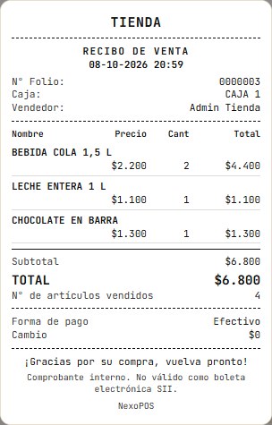 Comprobante de venta de una tienda