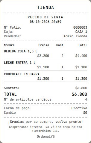 Comprobante de venta de una tienda